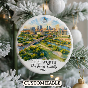 Personlig Fort Worth-ornament, anpassad Texas Julgransprydnad Keramik