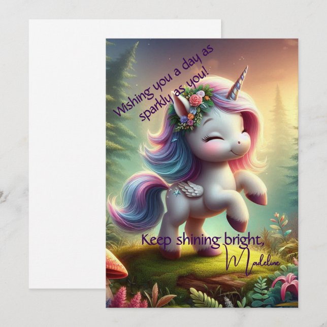 Personlig Förtrollande Enhörning Platt Kort (Fram/baksida)