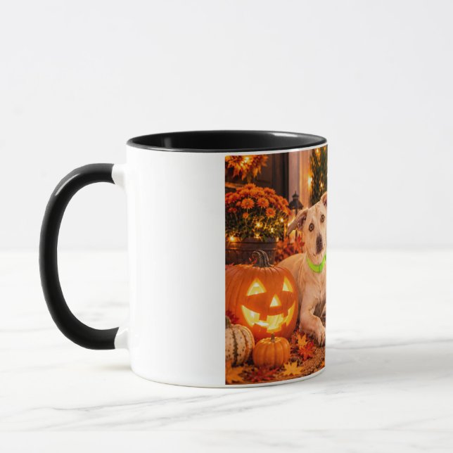 Personlig Förvånad Hund Glad Halloween Mugg (Vänster)