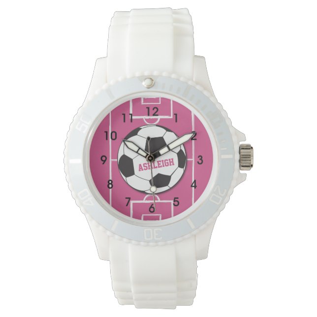 Personlig Fotboll och Fält Rosa Armbandsur (Framsida)