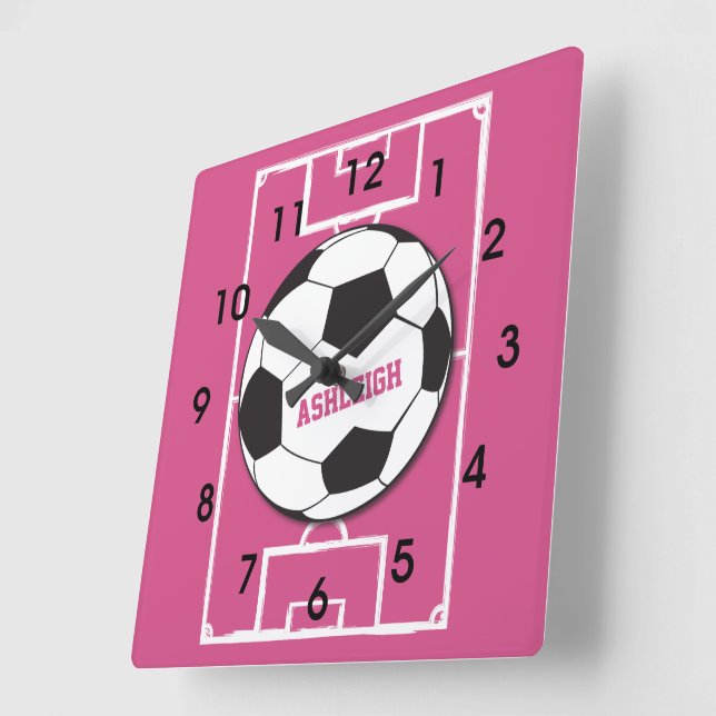 Personlig Fotboll och Fält Rosa Fyrkantig Klocka (Vinkel)