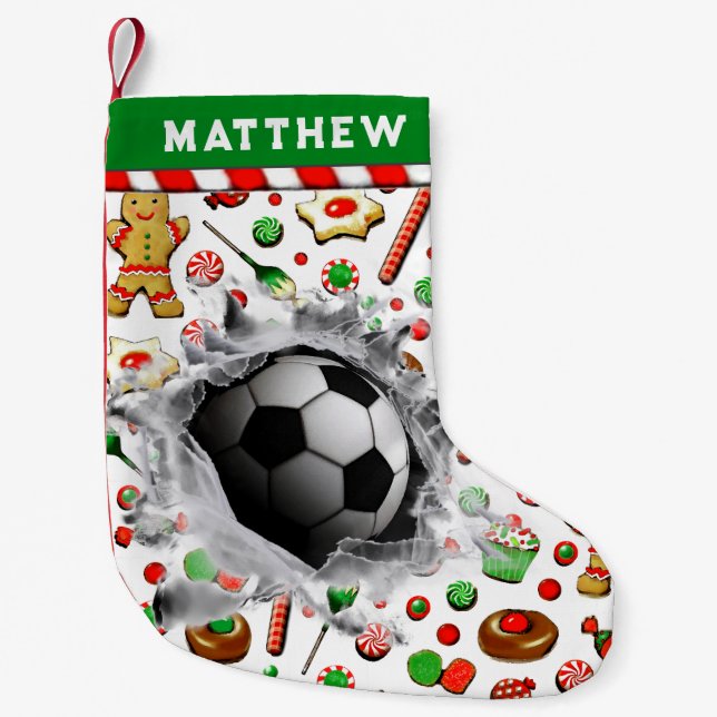 Personlig fotbollsholidaypresent liten julstrumpa (Framsidan)