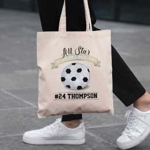 Personlig fotbollsmamma med namn och nummer tygkasse