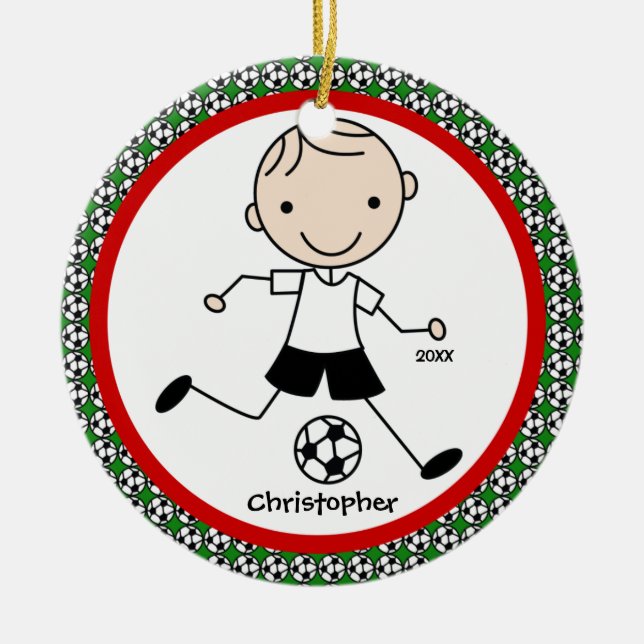 Personlig fotbollspojke julgransprydnad keramik (Framsidan)