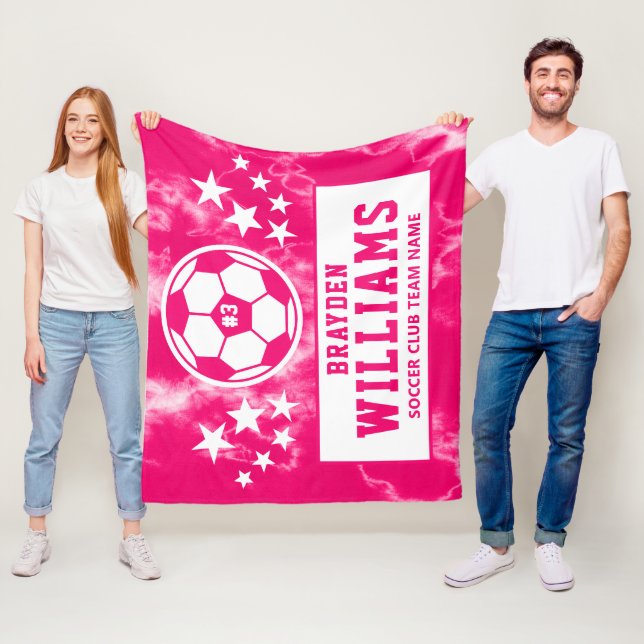 Personlig Fotbollsspelare Namn Rosa Tie Dye Fleecefilt (På plats)