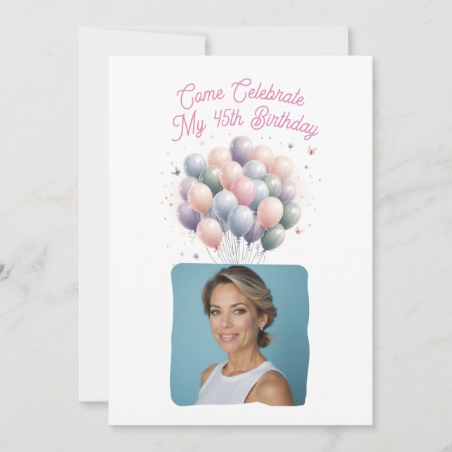 Personlig Foto 45:e födelsedagsbubblor Inbjudningar (Framsida)