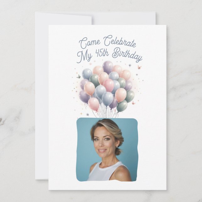Personlig Foto 45:e födelsedagsbubblor Inbjudningar (Framsida)