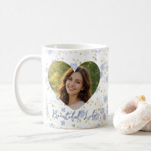 Personlig foto – Blommigt hjärtdesign, mjuk pastel Kaffemugg