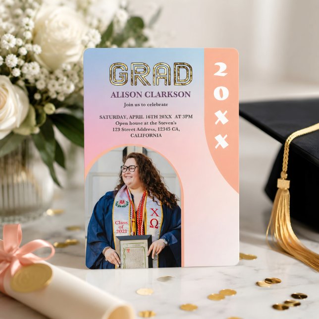Personlig Foto Djärv Valvbåge Retro Examen Inbjudningar (Custom graduation party invitation 🎓🎉)