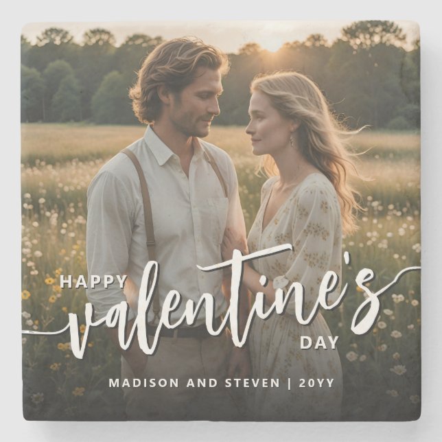 Personlig Foto Glad Alla Hjärtans Dag Elegant Stenunderlägg (Framsidan)