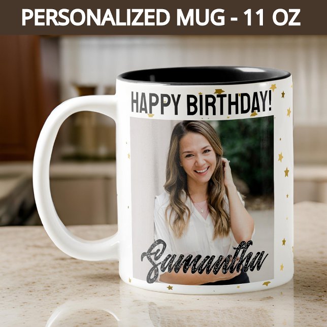 Personlig foto Glad födelsedag-mugg till henne ell Två-Tonad Mugg (mama gift, grandma gift, sister gift, daughter gift, birthday gift for her, gift for women, mom gift)
