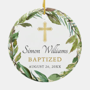 Personlig Foto Guld Greenery Wandebesvär Baptism Julgransprydnad Keramik