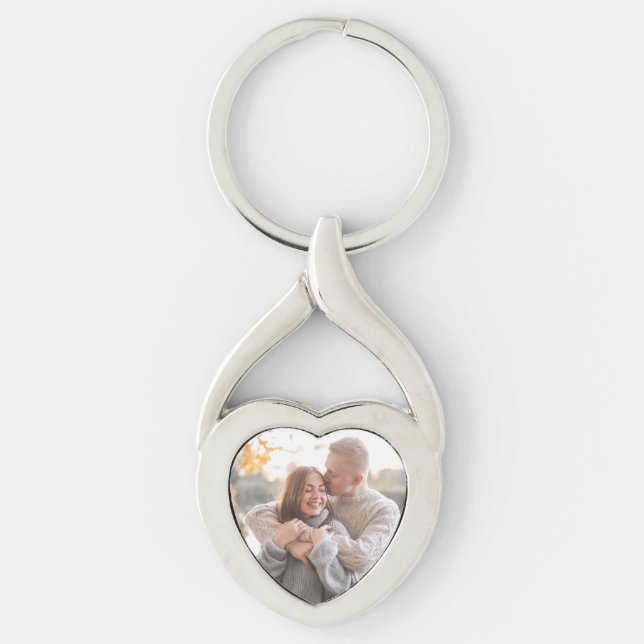 Personlig Foto Heart Shape Keychain Twisted Heart Silverfärgad Nyckelring (Framsidan)