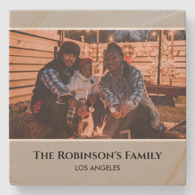 Personlig Foto i Grått Ram med texter Stenunderlägg (Framsidan)