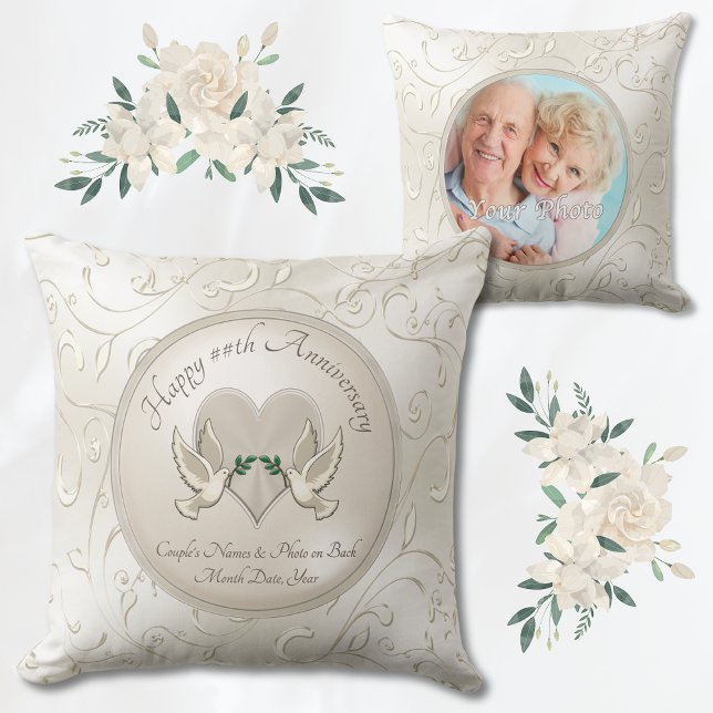 Personlig Foto Lycklig-årsgåvor efter år Kudde (Photo, Personalized Anniversary Gifts. Anniversary Pillow. 2nd, 60 year wedding anniversary gifts. )