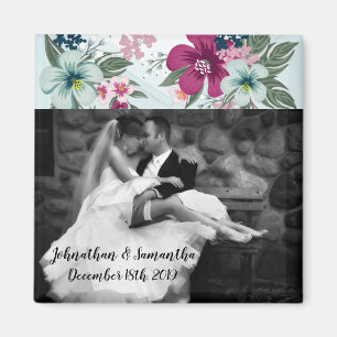 Personlig Foto Magnet Tropical Flower på Blue