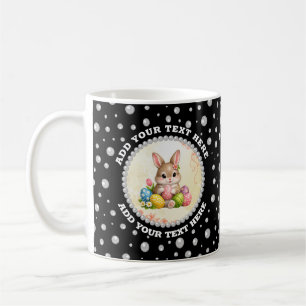 Personlig foto med pärlcirkel på svart kaffemugg