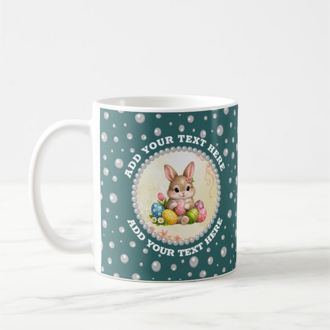 Personlig foto med pärlcirkel på turkos kaffemugg (Vänster)