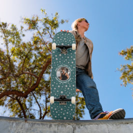 Personlig foto med pärlcirkel på turkos mini skateboard bräda 18,5 cm