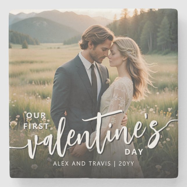 Personlig Foto Modern Första Alla hjärtans dag Stenunderlägg (Framsidan)