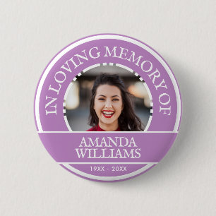 Personlig Foto Modern Memorial Lavender Lila Knapp