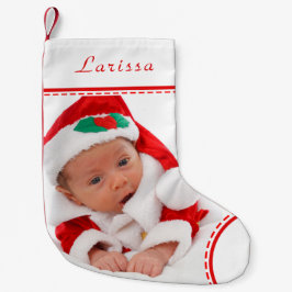 Personlig Foto Namn White Red Trim jul Liten Julstrumpa