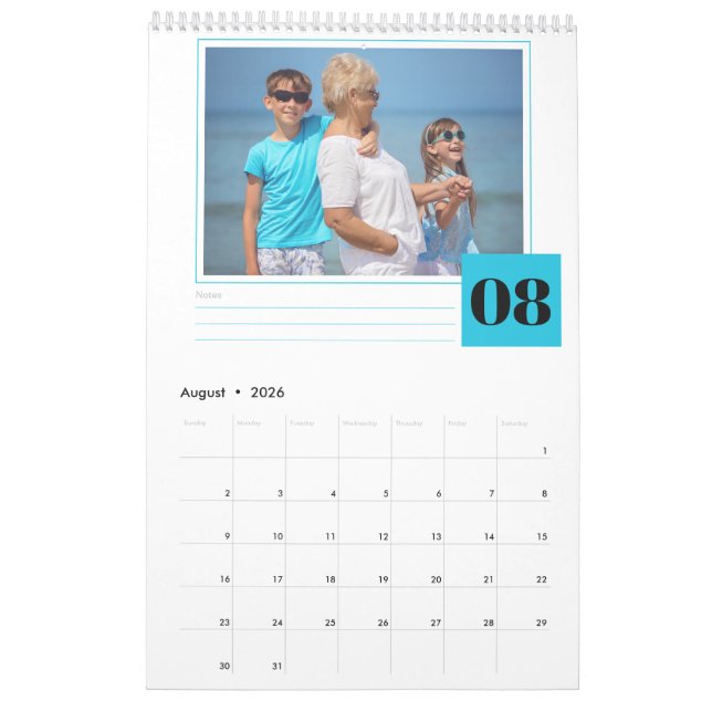 Personlig Foto och månatliga anteckningar Avsnitt  Kalender (Aug 2026)