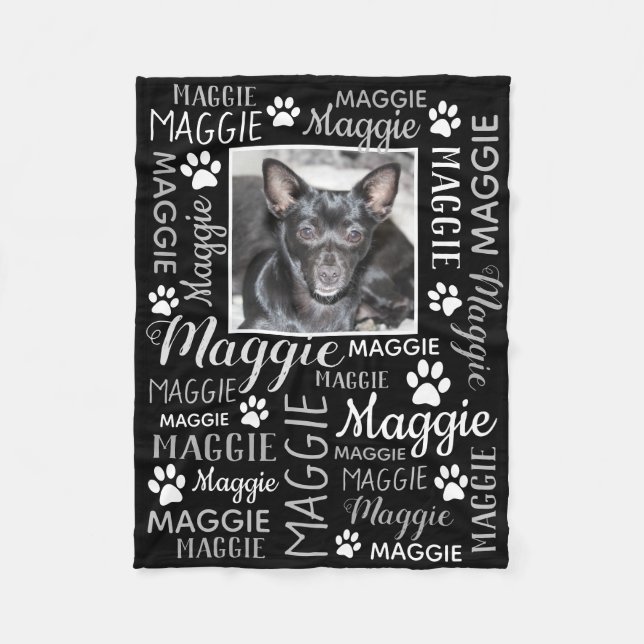 Personlig Foto och Namn | Black Hund Blanket Fleecefilt (Framsidan)