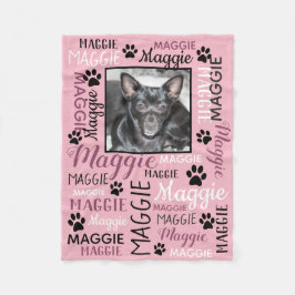 Personlig Foto och Namn | Rosa Hund Blanket Fleecefilt