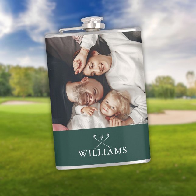Personlig foto och namn smaragdgrön fickplunta (Personalized Photo And Name Emerald Green Flask)