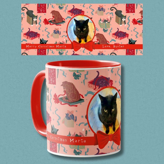 Personlig Foto på fina katter i julboxar Mugg (Add a photo of their special cat to this cute holiday mug Personalized for them. 4 colors available.)