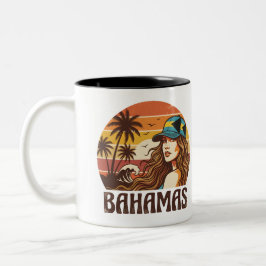 Personlig foto Retro Bahamas Tropisk strand Två-Tonad Mugg