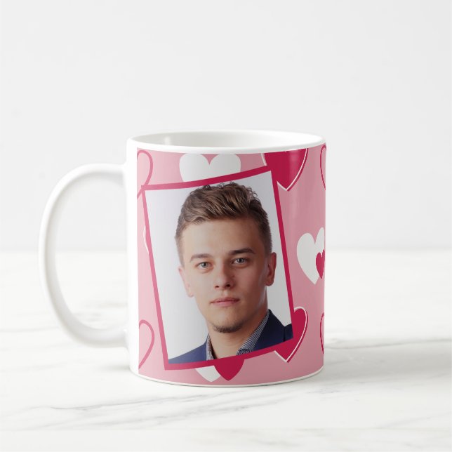 Personlig foto röd rosa hjärtan kaffemugg (Vänster)