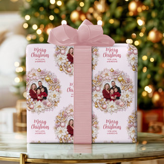Personlig Foto Rosa & Guld Julkrans Presentpapper