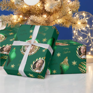 Personlig Foto Smaragdgrön Guld Jul Presentpapper