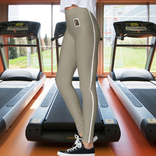 Personlig Foto Vit Rand Jordnära Beige Husdjur Leggings