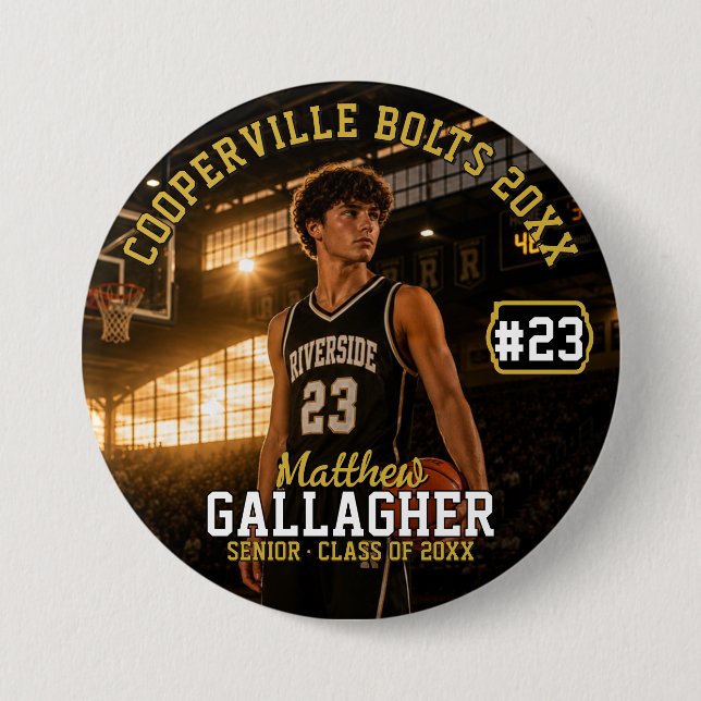 Personlig fotobadge för basket knapp (Framsida)