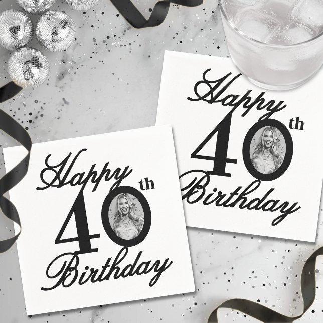Personlig fotobild 40-årsfest pappersservett (Personalized Photo 40th Birthday Party Napkins)