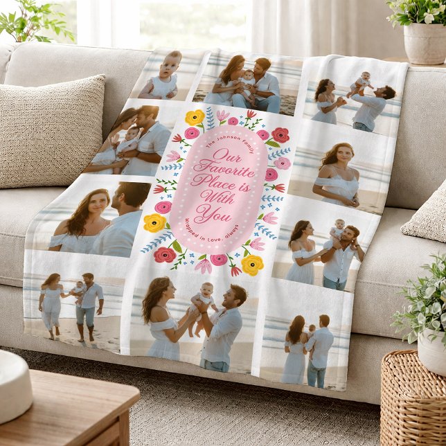 Personlig Fotofiltdyna till Mamma Blommig Fleecefilt (Photo Family Blanket)