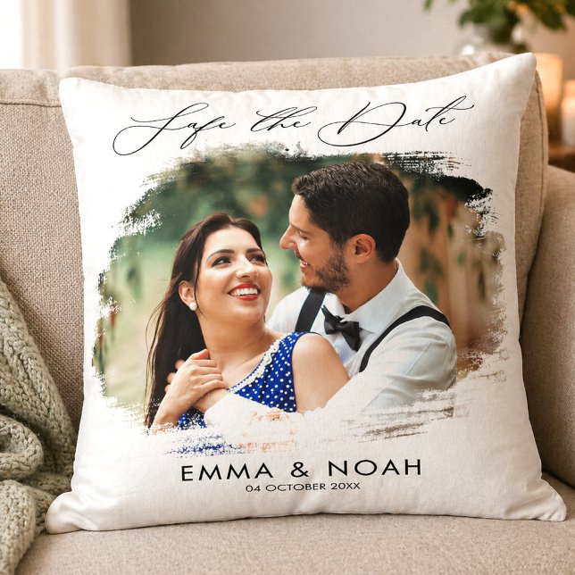 Personlig Fotografering Spara Datum Bröllop Minnes Kudde (Personalized Photo Save the Date Wedding Keepsake Throw Pillow, Custom Cushion)