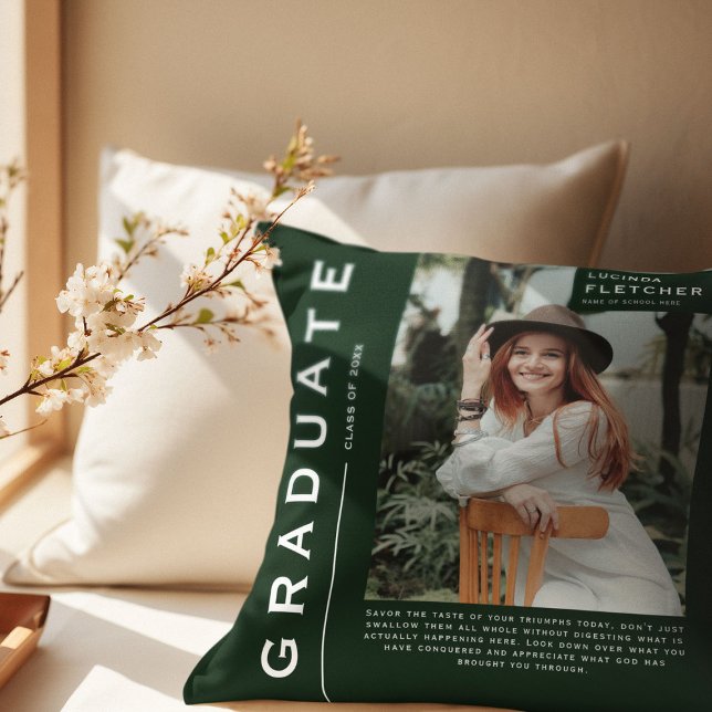 Personlig Fotografi & Citat Examen Present Grön Kudde (Skapare uppladdad)
