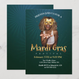 Personlig Fotografi Guld Masquerade Mask Mardi Gra Inbjudningar