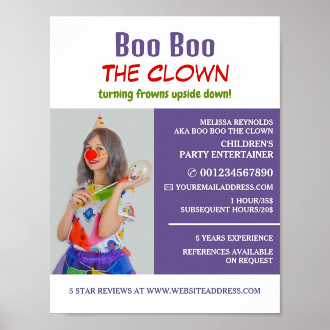 Personlig Fotografi, Kids Entertainer, Clown Poster (Framsidan)