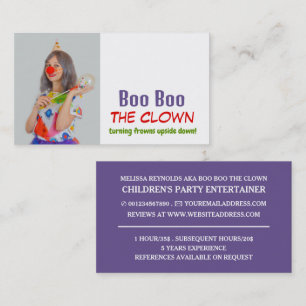 Personlig Fotografi, Kids Entertainer, Clown Visitkort