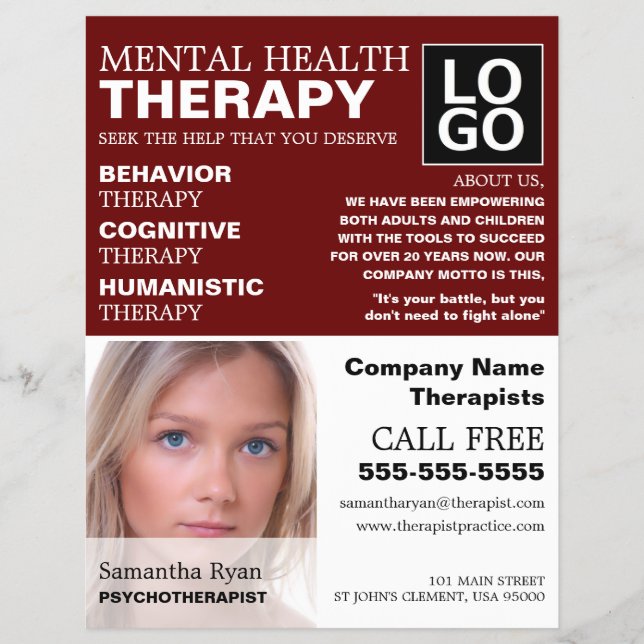 Personlig Fotografi, psykoterapeut, terapi Reklamblad (Framsidan)