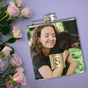 Personlig Fotoguldram och Svart Monogram Fickplunta