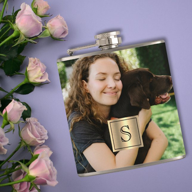 Personlig Fotoguldram och Svart Monogram Fickplunta (Skapare uppladdad)