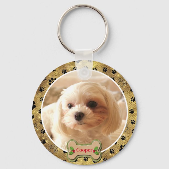 Personlig Fotohund - Design med tassavtryck Nyckelring (Framsida)