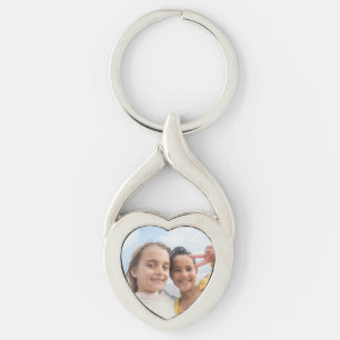 Personlig-fotokedjor, Anpassningsbar Bild Twisted Heart Silverfärgad Nyckelring