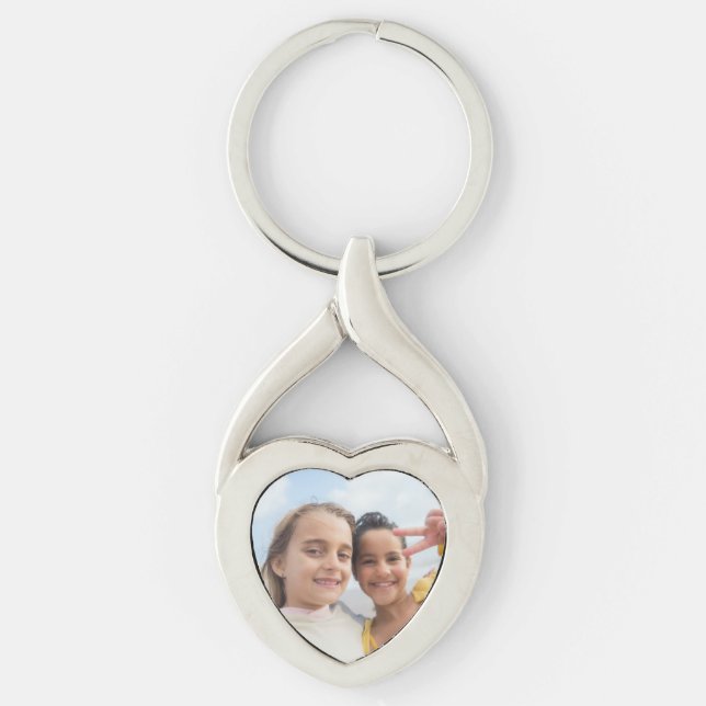 Personlig-fotokedjor, Anpassningsbar Bild Twisted Heart Silverfärgad Nyckelring (Framsidan)